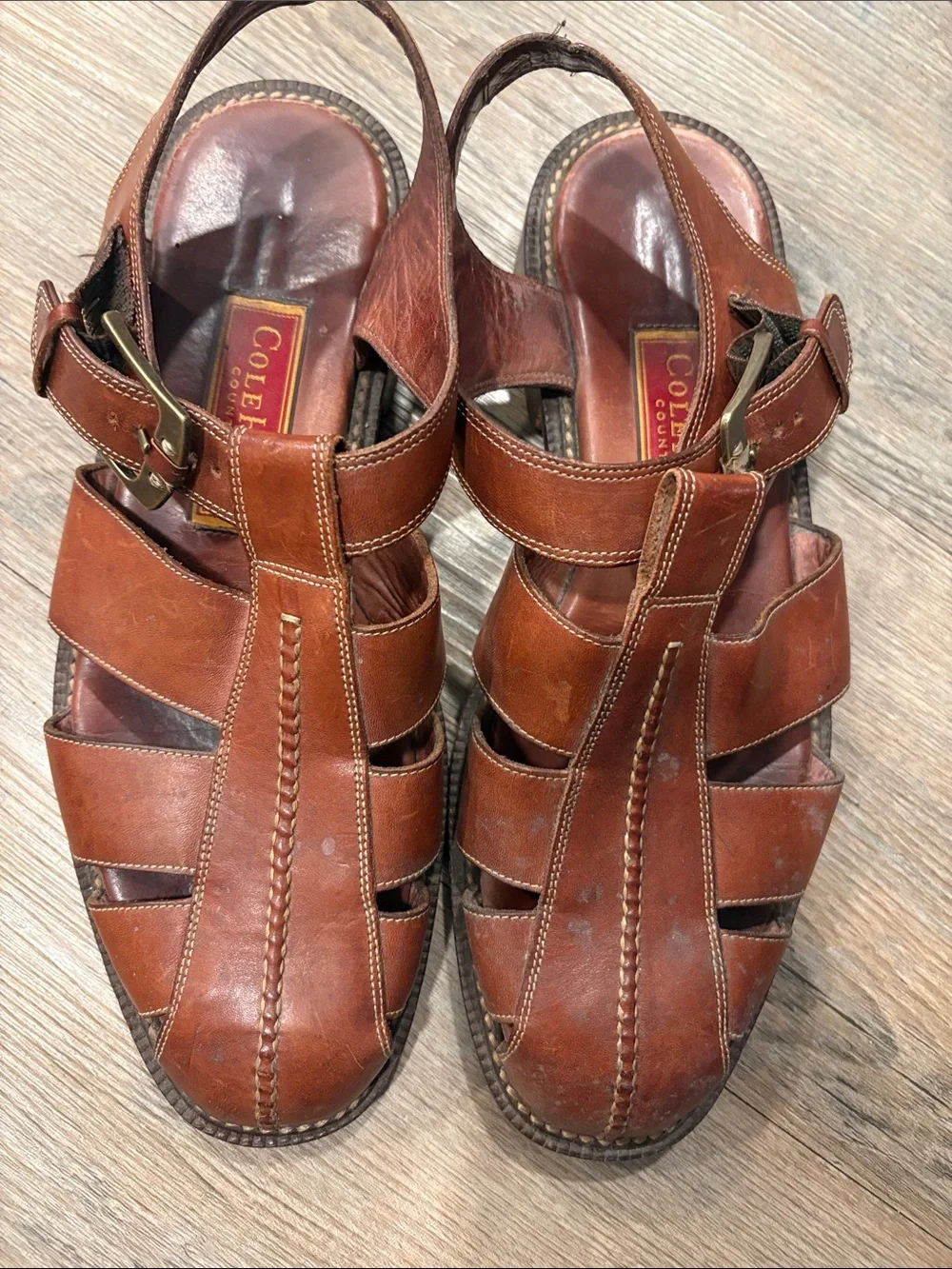 Cole Haan Men’s Tan Brown Leather Fisherman Sandals